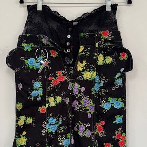 Yuhan Wang Black Floral Denim Midi Skirt